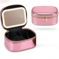 Pink travel makeup bag with LED light mirror, portable cosmetic case for daily use and travel - LED Makeup Mirror / Rose Gold