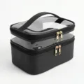 Dubbellaagse doorzichtige make-up tas grote capaciteit reizen cosmetische organizer zwart - Zwart