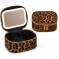 Leopard print portable makeup bag with LED light mirror vanity travel cosmetic case. - LED Makeup Mirror / Leopard Print