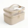 Beige dubbellaags cosmetische tas met transparante bovenkant voor make-up opbergdoos - Broken Wit