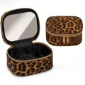 Portable leopard print cosmetic bag with interior mirror, stylish travel makeup organizer. - Standard Mirror / Leopard Print