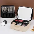 LED Make-up Koffer Draagbare Cosmetische Opbergdoos met Spiegel en Verstelbare Vakken - LED Spiegel Model + 10X Vergrootglas / Beige