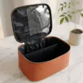 Grote bruine cosmetische tas, draagbare reistoilettas en make up organizer voor dames. - Bruin