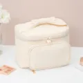 Beige cosmetische tas met strik, grote make-up opbergtas voor reizen en dagelijks. - 25*18*16cm / Broken Wit