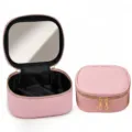 Portable pink cosmetic bag with mirror and zipper, ideal for travel and daily makeup storage. - Standard Mirror / Pink