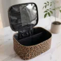 Leopard print cosmetic bag large capacity travel makeup organizer with transparent compartment - Leopard Print