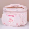 Roze bloemige make-up reistas grote capaciteit draagbare PU cosmetische etui schattige organizer - Roze Bloemen