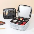 LED Makeup Case Blue Floral Pattern Portable Cosmetic Storage Box with Lighted Mirror Variant - LED Makeup Mirror Version / Blue Flowers
