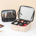 Portable LED makeup train case with mirror and adjustable dividers for cosmetic storage. - LED Makeup Mirror Version / Off White