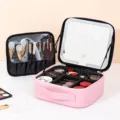 Pink LED Lighted Cosmetic Bag with Mirror and Brushes Organizer Large Capacity Travel Case - LED Makeup Mirror Version / Pink