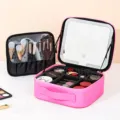 Portable pink makeup case with LED lighted mirror, large capacity and adjustable dividers. - Rose Red / LED Light Mirror