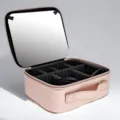 Roségouden reismake-uptas met grote spiegel en vakken voor dames draagbare cosmetische opbergtas - Grote Spiegel EVA Bord / Roségoud