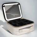Draagbare LED Make-up Tas Champagne Reizen Cosmetische Organizer Etui met Spiegel - LED Make-up Spiegel Versie / Zilver