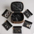 Leopard print portable cosmetic bag with clear sub pouches for travel jewelry and lipstick storage. - 5 Sub-bags Set / Leopard Print