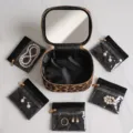 Leopard cosmetic bag set with mirror and clear jewelry pouches for portable storage - 5 Sub-bags/Mirror Set / Leopard Print