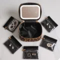 Leopard Print Makeup Bag with LED Mirror and Pouches, Portable Travel Cosmetic Storage Organizer. - 5 Sub-bags/LED Mirror Set / Leopard Print