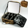 Leopard Print Cosmetic Bag Large Capacity Makeup Train Case with Mirror and Dividers - Regular Mirror Version / Leopard Print