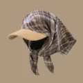 Korean style plaid baseball cap with attached headscarf sun protection sun hat for women. - Adjustable / Plaid Khaki