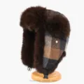 Vintage plaid faux fur trapper hat with earflaps, winter warm thermal bomber hat for cold weather. - One Size (56-60cm) / Brown