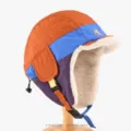 Farbblock Fleece Winter Trapperhut warme thermische Bombermuetze fuer Damen und Herren - Kinder Größe (50-54cm) / Orange Top