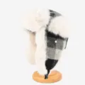 Retro plaid knitted ushanka hat, winter warm fleece thick earflap hat with faux mink plush. - One Size (56-60cm) / White