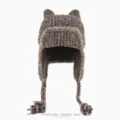Süße Katzenohren Strickmütze Winter warme Ohrenklappen Bombermütze für Damen dicke Mütze - Einheitsgröße (56-60cm) / Kaffee