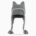 Koreanische süße Katzenohren Strickmütze Winter warme Ohrenklappen Mütze Skihut Damen - Einheitsgröße (56-60cm) / Grau