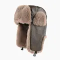 Winter Leder Bombermütze, braune Plüsch Ushanka, warme Ohrenklappen Mütze zum Skifahren. - Einheitsgröße (56-60cm) / Dunkelgrün