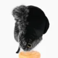 Schwarze Kunstfell Trapper Mütze Winter warme Plüsch Ohrenklappen Kappe stylische Variante. - Einheitsgröße (56-60cm) / Schwarz