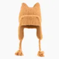 Brown knit cat ear hat, warm winter earflap beanie, cute ski ushanka cap for women style. - One Size (56-60cm) / Yellow
