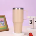 Detailed close-up view of the 30oz insulated tumbler handle and textured body finish. - 30oz / Dark Khaki