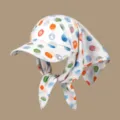 Women polka dot ribbon headscarf duck tongue sun hat, white sun protection cap variant - Adjustable / Colorful Polka Dots