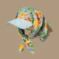 Korean style floral print sun hat with neck scarf tie breathable outdoor face shielding cap - Adjustable / Blue Monet Garden