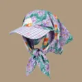 Korean style sun hat with scarf tie, floral print baseball cap for outdoor summer wear. - Adjustable / Purple Monet Garden