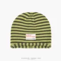 Grüne gestreifte Strickmütze, lässige slouchy Beanie Mütze mit Umschlag für Damen Herbst Winter. - Einheitsgröße (56-60cm) / Grün