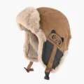 Warme Plüsch-Trapper-Mütze mit süßer Panda-Stickerei, gefütterte Winddichte Usshanka-Mütze. - Einheitsgröße (56-60cm) / Khaki