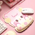 Cute cartoon mouse pad with ergonomic wrist rest, soft pink desktop accessory for women. - Pink Cat Mouse Pad