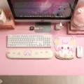 Pink cute cat keyboard wrist rest and mouse pad set for comfortable office desk setup. - Pink Cat Mouse Pad And Keyboard Wrist Rest Set