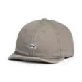 Detail view of the stylish grey short brim cotton cap featuring a neat embroidered logo patch. - Adjustable / Light Coffee