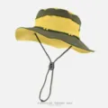 Outdoor schnelltrocknender Wander-Fischerhut mit breiter Krempe und verstellbarem Kinnriemen. - Einheitsgröße / Gelb und Grün
