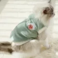 Green fleece pet vest for cats and small dogs, warm winter cat clothes with cute embroidery. - XS / Green