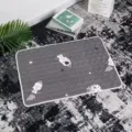 Grey quilted pet sleeping mat with cute rocket pattern, soft dog cat bed sleeping pad. - Rocket