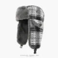 Classic plaid faux fur trapper hat for winter, warm windproof bomber hat with ear flaps. - One Size (56-60cm) / Black and White
