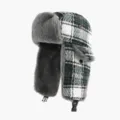 Vintage plaid plush ushanka hat for winter, thick warm earflap trapper cap for cycling. - One Size (56-60cm) / Dark Green and Black