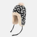 Leopardenmuster Kunstfell Bombermütze Winter Warme Strick Ushanka Kappe Variante - Einheitsgröße (56-60cm) / Schwarz
