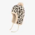Luipaardprint gebreide trapper muts voor vrouwen, dikke warme pluche oorlapmuts met pompon. - Eén maat (56-60cm) / Beige
