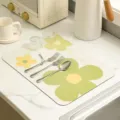 Kitchen diatomaceous earth draining mat floral counter mat absorbent coffee bar pad - Sweet Time Green