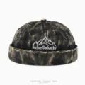 Vintage gewaschene Denim Docker Cap Streetwear Retro schirmlose Mütze für Damen und Herren - Verstellbar / Schwarz