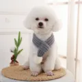 Cute knitted pet scarf for cats and dogs, warm winter wool neck warmer with pom-pom. - Gray