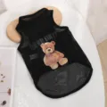 Atmungsaktives Mesh-Hundehemd für Sommer, süßer Teddybär-Druck Haustierkleidung, bequemes Welpen-Shirt. - Schwarz (Good Day Bär)